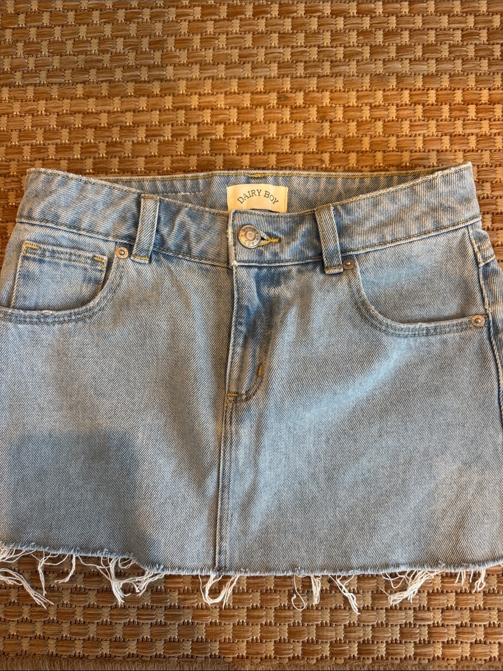 Dairy Boy Light Blue Denim Frayed Hem Mini Skirt